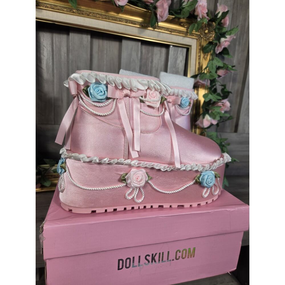 Dolls Kill Elsa Cake Bootie Pink Platform Boots Women's US 7 Lolita Coquette - Picture 2 of 9